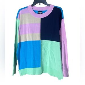 Lands' End Women's Colorblock Pastel Crew Neck Sweater Blue Green - Size L